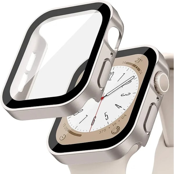 Lämplig för äpplen Tempered Glass+ Cover för Apple Watch 9 8 7 45mm 41mm PC Bumper Skärmskydd Case iWatch Series 7 6 5 4 SE2 44mm 40mm matte 1 Stralight 41MM(Series7 8 9)