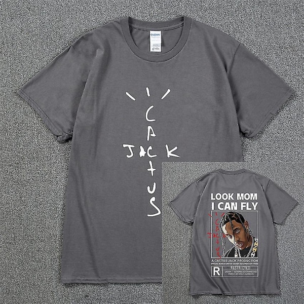 Mode Hip Hop Herr Tshirt Tour Kortärmad Cactus Jack Print Kanye West Basic Par Lös Kortärmad T-shirt Dark Gray 2 XXL