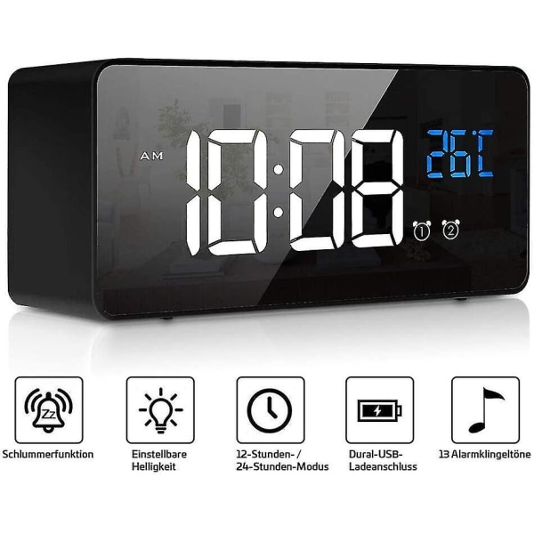 Digital väckarklocka, LED digital klocka Bordsklocka med röststyrningsfunktion och temperaturdisplay, M null none