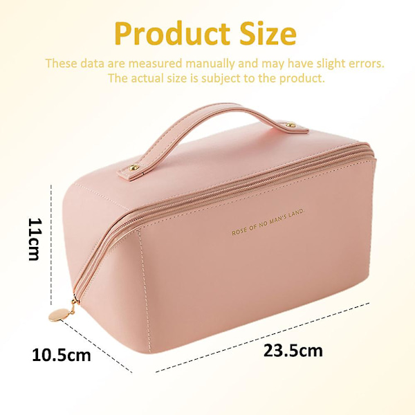 Tvådelat set (kuddväska + borstväska) Kosmetikväska Pu Läder kosmetikaväska Resehandväska pink
