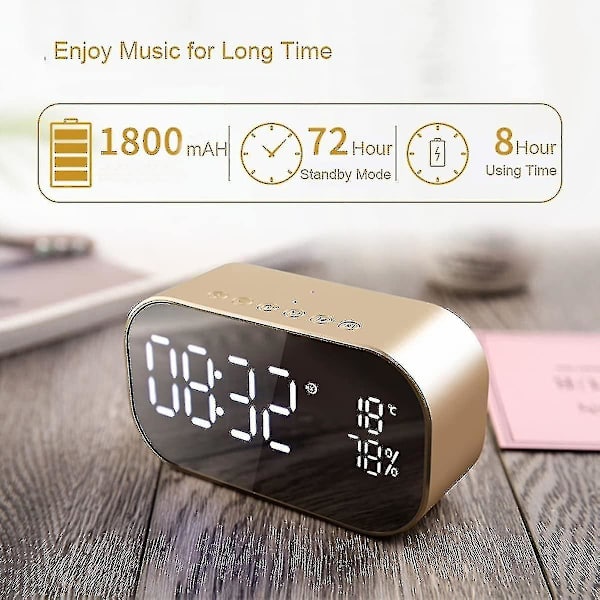 Väckarklocka Display Ljud Trådlös Bluetooth Bass Creative Desktop Bedside Högtalare Black