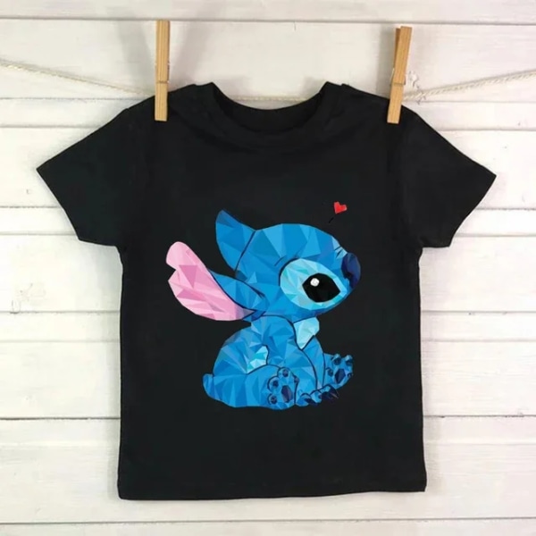 Barn T-shirt i bomull Barn Disney Lilo Stitch Tecknad T-shirt Stitch Söt Manga T-shirt Y2k Grafisk T-shirt Tjej Pojke Topp T-shirts black59000 160