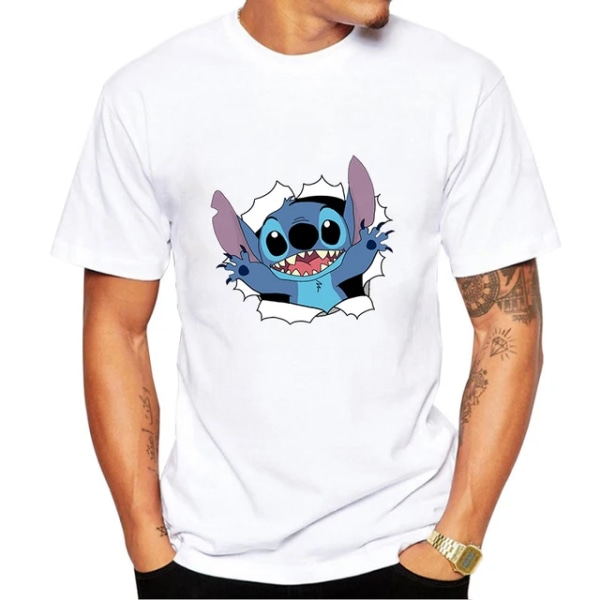 Lilo Stitch 100 % bomull T-shirt Herr Dam Sommar O-hals Kortärmad T-shirt Pojkar Flickor Casual T-shirts Streetwear Toppar 016 Adult  M 50-55 kg