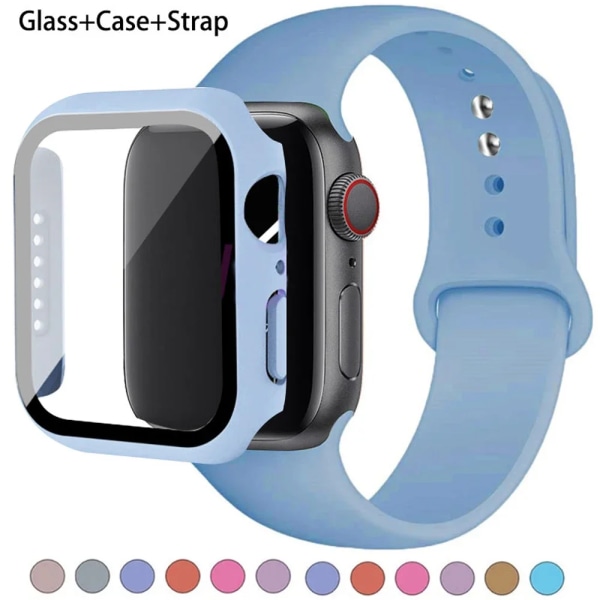 Lämplig för äpplen Glas+ Case+ Rem För Apple Watch band 44mm 45mm 42mm 41mm 40mm 38mm Silikonarmband iWatch-serien 8 9 7 6 5 36 rose red 45mm series 7 8 9