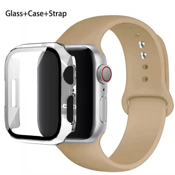 Lämplig för äpplen Glas+ Case+ Rem För Apple Watch band 44mm 45mm 42mm 41mm 40mm 38mm Silikonarmband iWatch-serien 8 9 7 6 5 28 walnut 40mm series 654 se