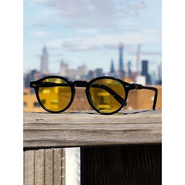 Retro mode solglasögon för män kvinnor vintage liten rund ram solglasögon gul lins Uv400 glasögon solglasögon glasögon 1 with pouch and cloth