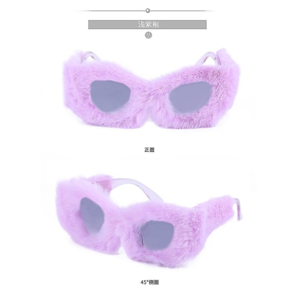 Light Purplenightclub Solglasögon Dam Plysch Fuzzy Cat Eye Solglasögon Punk Soft Velvet Shades Handgjorda Damer Party Masquerade Eyewearxq-sg1