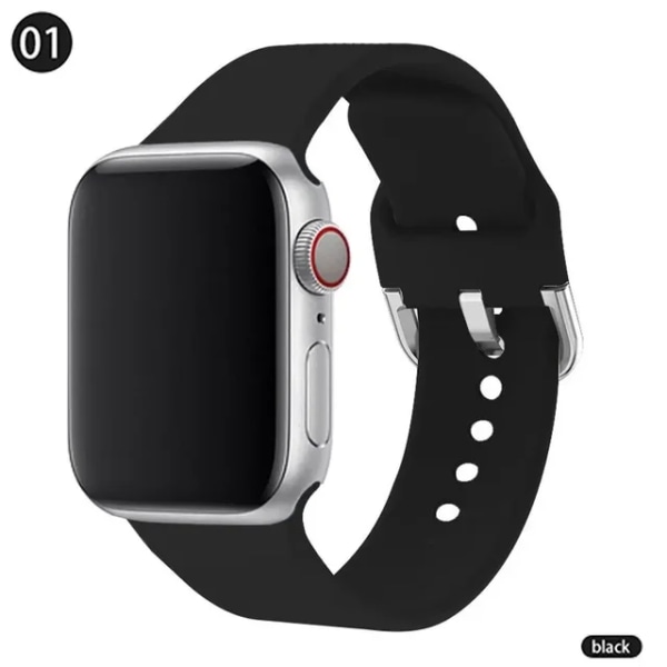 Lämplig för äpplen Mjuk silikonrem för Apple Watch Band 41mm 45mm 38mm 42mm 40 41mm Smart Watchband Armband För iWatch Series 9 8 7 6 Black 38 40 41 mm M-L