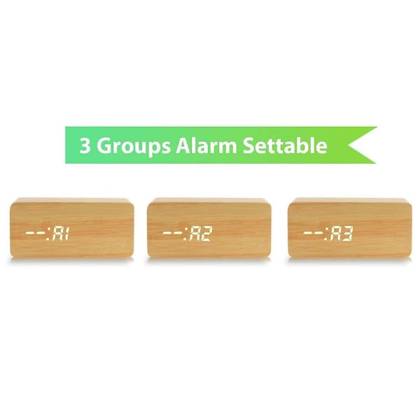 Träväckarklocka Röstkommando Digitala klockor för sovrum bredvid Led Träklocka Små väckarklockor 3 nivåer Ljusstyrka 3 Väckarklocka Skrivbordsklocka