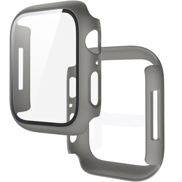 Lämplig för äpplen Tempered Glass+ Cover för Apple Watch 9 8 7 45mm 41mm PC Bumper Skärmskydd Case iWatch Series 7 6 5 4 SE2 44mm 40mm khaki 44MM(Series 456SE)