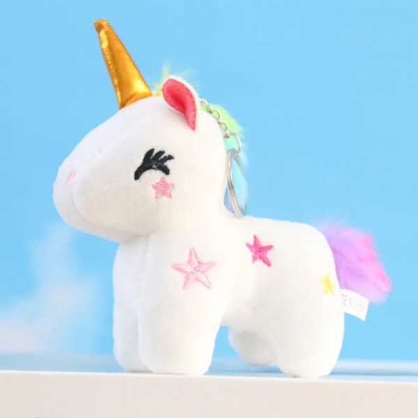 Unicorn Rainbow Pony Nyckelring Plysch docka Söt docka Bil Metall Nyckelring Väska Hängande Tillbehör Kampanjepresent Pp Bomull Ny Blue