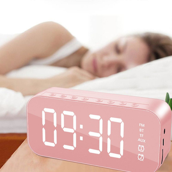 Digital väckarklocka med Bluetooth -högtalare - perfekt för sovrum och kontor (vit) pink