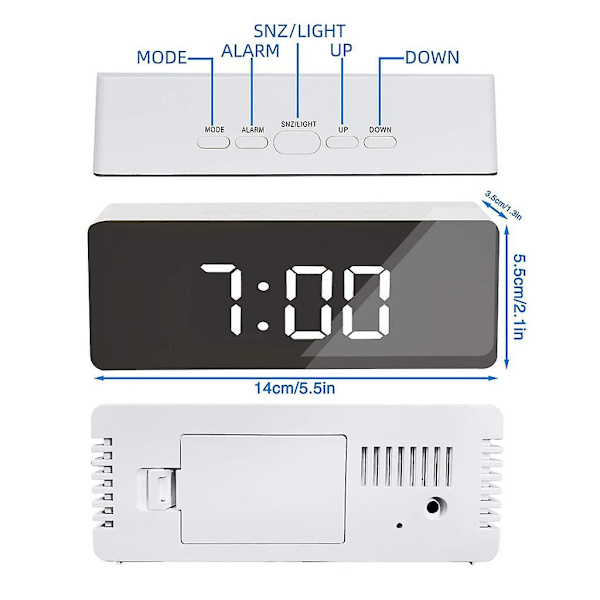 Led Mirror Digital Bordsklocka Display Datum Temperatur För Hem Sovrum Desktop Elektronisk väckarklocka null none