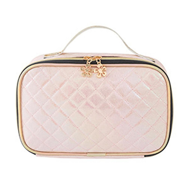 Laserläder diamantpläterad kosmetisk väska, bärbar kosmetisk väska, Pu-material pink