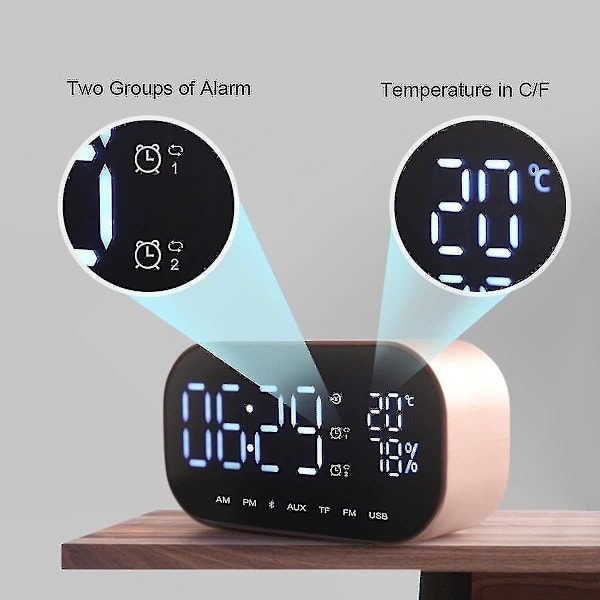 Väckarklocka Display Ljud Trådlös Bluetooth Bass Creative Desktop Bedside Högtalare Gold