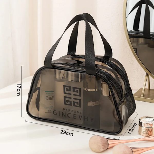 Transparent sminkväska Organizer Hangbag förvaringspåsar Torr Våtseparation Case Kvinnliga nödvändigheter Resor Toalettväska F-medium grey coffee