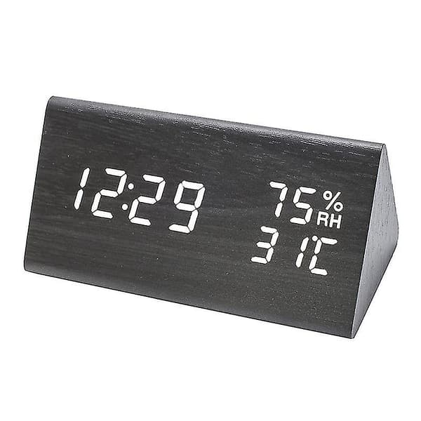 Väckarklocka digital väckarklocka, bordsklocka med nattlysdiod, datum, röststyrningsklocka, digital träklocka, intern temperatur, 3 justerbar null none