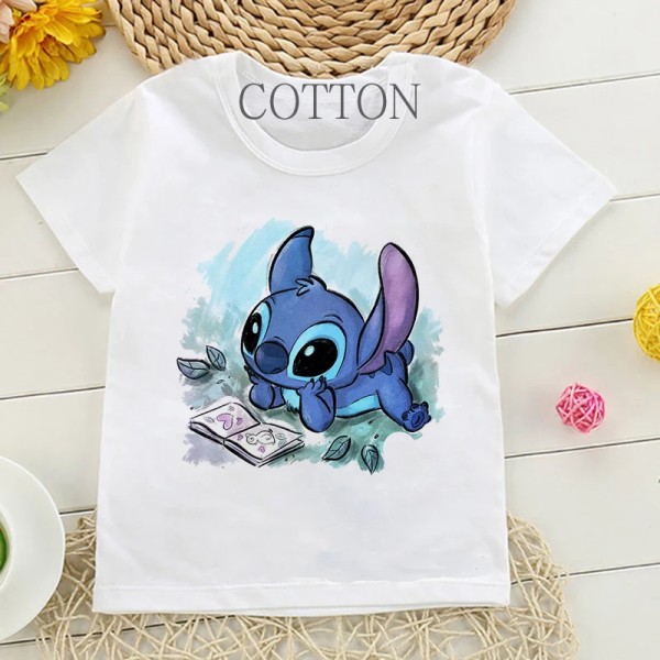 Barn T-shirt i bomull Barn Disney Lilo Stitch Tecknad T-shirt Stitch Söt Manga T-shirt Y2k Grafisk T-shirt Tjej Pojke Topp T-shirts 3263 110