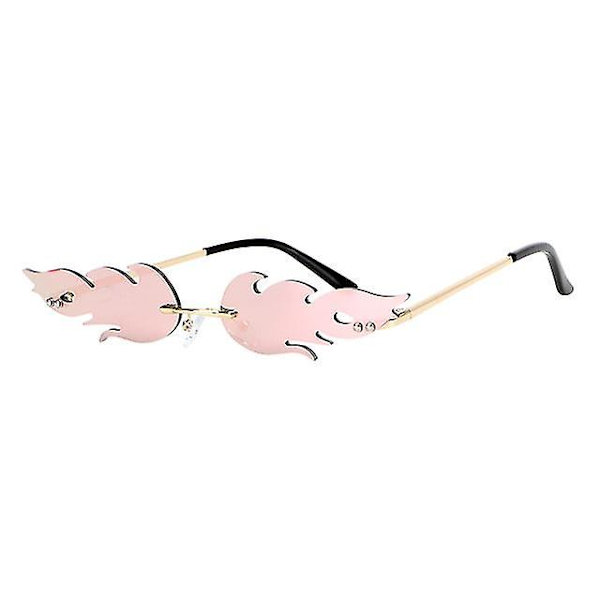 Streetwear Fashion Fire Flame Solglasögon Bilglasögon Uv 400 Glasögon Trendiga Narrow Rimless Wave Solglasögon Pink