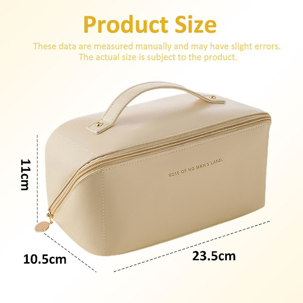 Tvådelat set (kuddväska + borstväska) Kosmetikväska Pu Läder kosmetikaväska Resehandväska beige