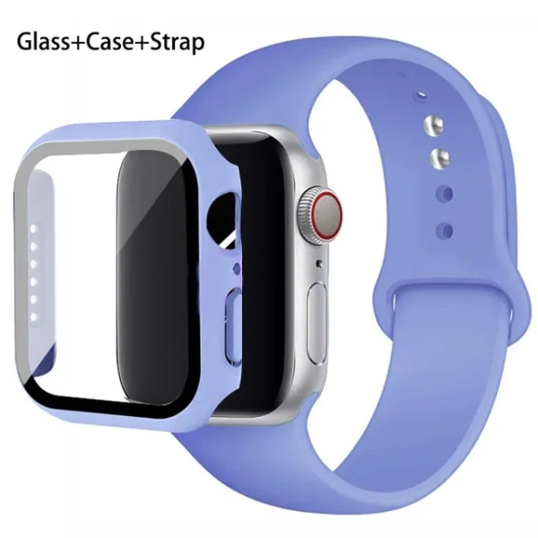 Lämplig för äpplen Glas+ Case+ Rem För Apple Watch band 44mm 45mm 42mm 41mm 40mm 38mm Silikonarmband iWatch-serien 8 9 7 6 5 5 lilac 42mm series 321