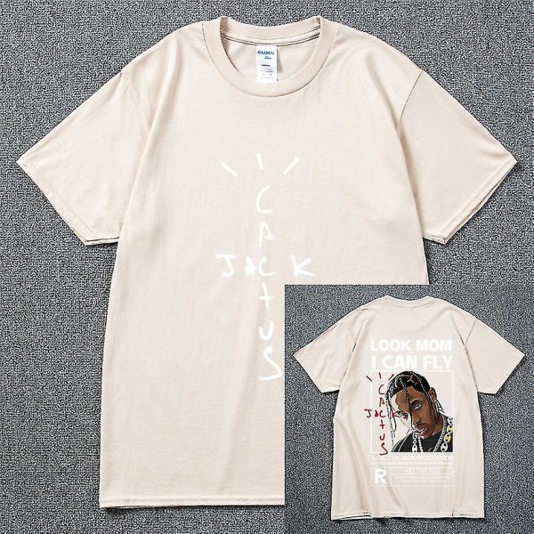 Mode Hip Hop Herr Tshirt Tour Kortärmad Cactus Jack Print Kanye West Basic Par Lös Kortärmad T-shirt Khaki 2 S