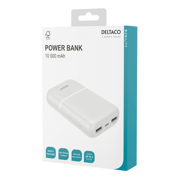 Kraftfull Deltaco Pocket Powerbank 10.000mAh Vit