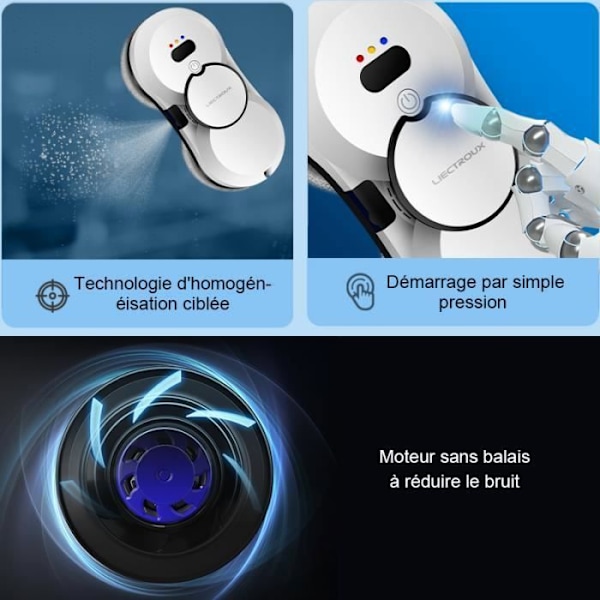 Robot Rude Vinduer - LIECTROUX HCR-10 - 2800 Pa - Reservoir 30ml - Automatisk rengøring - Intelligent autonom vinduesrengøringsrobot Vit