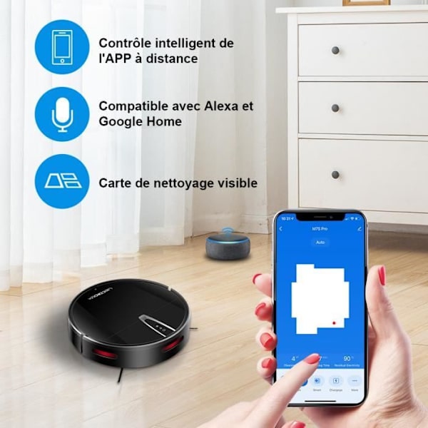 LIECTROUX V3S PRO - Ansluten robotdammsugare - 4000 Pa - Kartnavigering - Autonomi 120 min - 4400mAh batteri