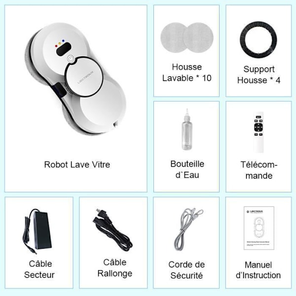 LIECTROUX Robot Vinduesvasker HCR-10 - Høj ydeevne, Vandtank 30ml, Intelligent autonom vinduesrensningsrobot