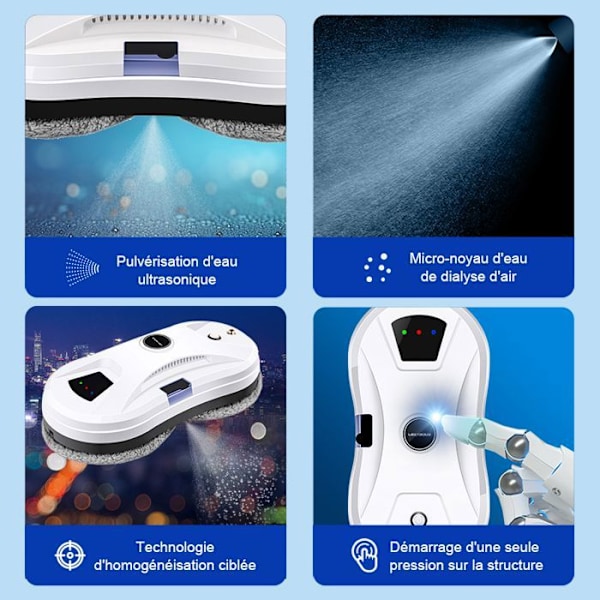 LIECTROUX Vinduftager YW610 - Højtydende, vandreservoir 30mL, Intelligent autonom vinduesvaskerobot Vit