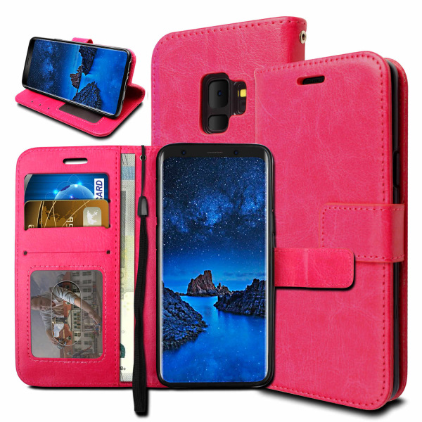 Lompakkokotelo Samsung S9 Plus, 3 korttia / tunnus, vaaleanpunainen Pink