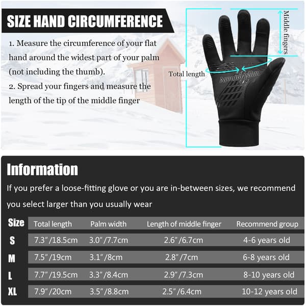 Kid Gloves Barn Touchscreen Handskar - Varma Vinterhandskar för Kallt Väder Touch Screen Löparhandskar Termiska Ridhandskar Cykelhandskar (M)