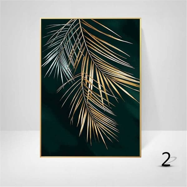 Set med 3 Forest Gold Leaf Palm Tree Mönster Design Väggposters Oinramad Väggdekor för Vardagsrum (Ram ingår ej)