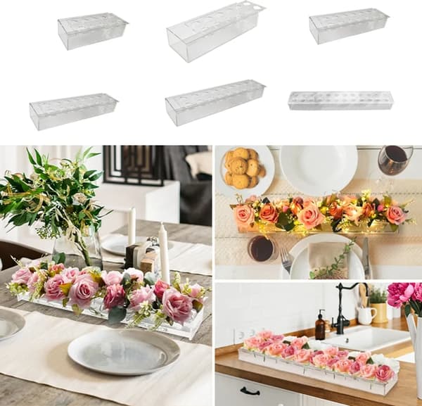 40 cm 16-håls akrylvas, rektangulär transparent bordsdekoration