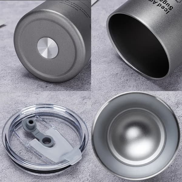 600 ml kaffekopp med sugrör, rostfri mugg, rostfria iskaffe-koppar för kontor, hem (silver)