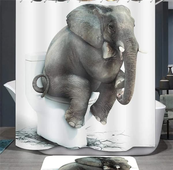 Duschdraperi Vattentätt Anti-mögel Polyester Badrumsdraperier med 12 Krokar, 3D Digitaltryck Elefant som Leker i Vattnet