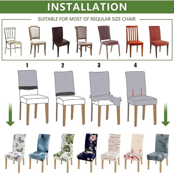 4-pack stolsöverdrag stretchiga stolsöverdrag modern elastisk heminredning stolsöverdrag för universell passform (gröna blad)