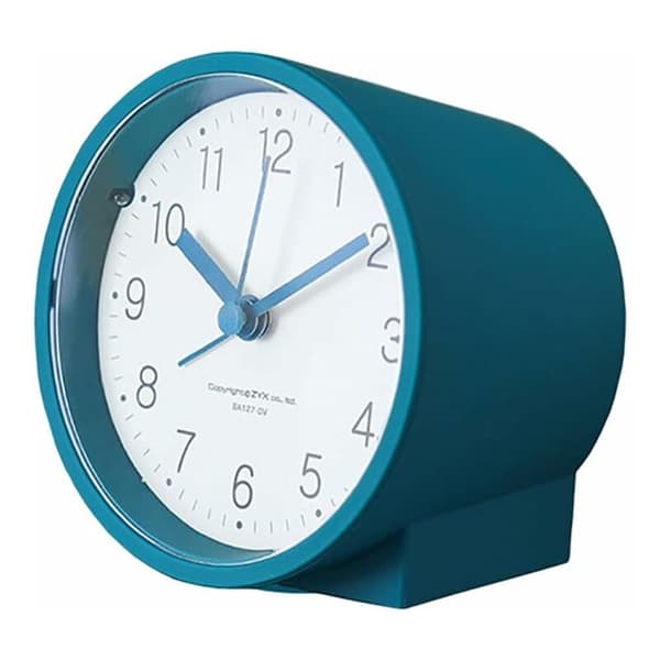 Batteridriven analog väckarklocka, tyst, tickar inte, stigande pip, snooze (blå)