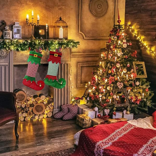 2-pack Julstrumpor med Tomte, Juldekoration Presentpåsar