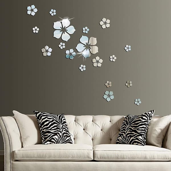 Akryl Cirkel Spegel Väggdekaler (Silver Blomma 18st)