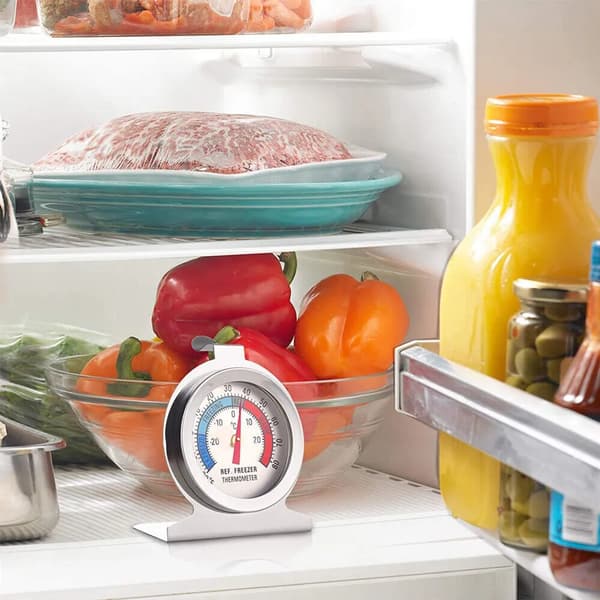 5x Kylskåpstermometer i rostfritt stål, Stor urtavla med röd display