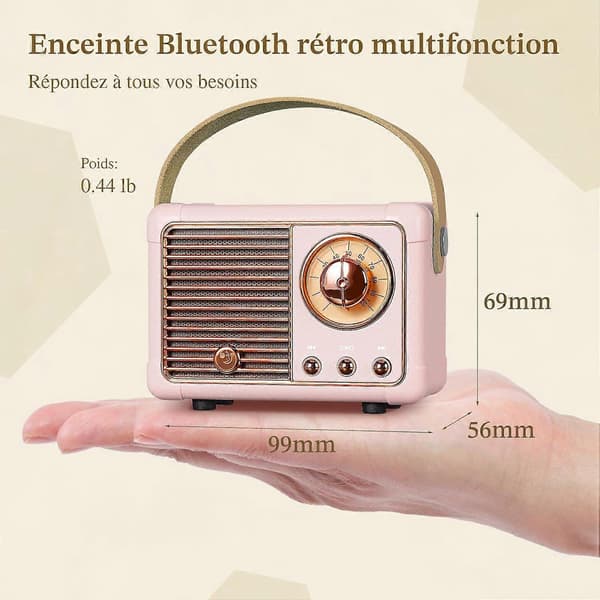 Bärbar Retro Bluetooth-högtalare, FM-radiohögtalare, 3 W högeffekthögtalare, basmembran, stöder USB/TF-kort/AUX