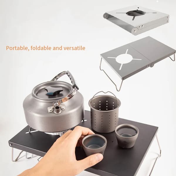 Vikbart Värmesköld Campingkök Bord Värmeisolering Skiva Utomhus Kök Fäste Bärbart Mini Vikbart Bord Aluminiumlegering (Silver)