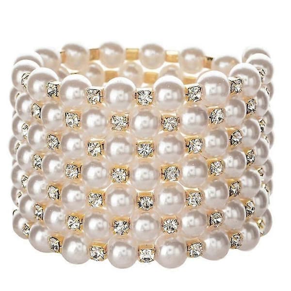 Glittrande Diamanter Pärla Elastiskt Armband - 7 Rader Art Deco Brudsmycken