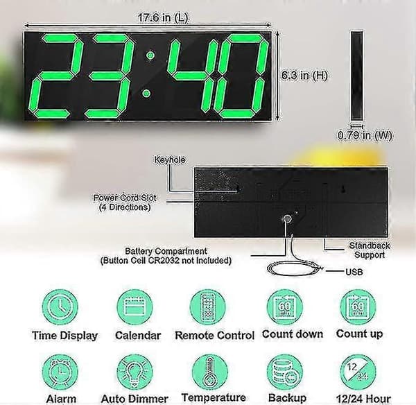 Digital LED Väggklocka med Stor Display, Lättlästa Siffror för Hemmakontorsbruk