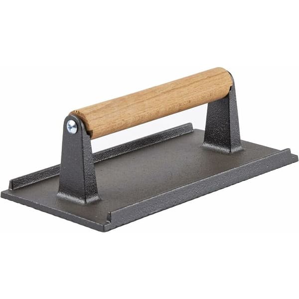 Gjutjärns baconpress, grillpress, biff- och baconburgerpress, köttpress, hamburgerkvarn, rektangulära köttgrilltillbehör