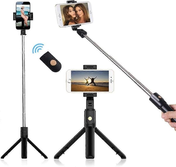 Telefon Selfie Stick Stativ Infällbar med Fjärrkontroll - Svart