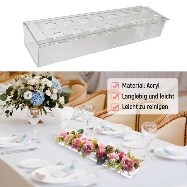 40 cm 16-håls akrylvas, rektangulär transparent bordsdekoration
