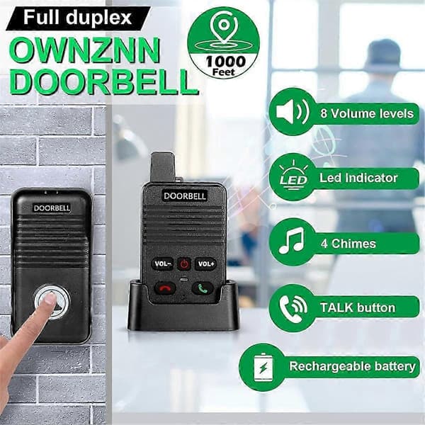 Trådlös Röst Duplex Intercom Dörrklocka Hus Hem Ljud med Uppladdningsbart Batteri Duplex Dörrklocka